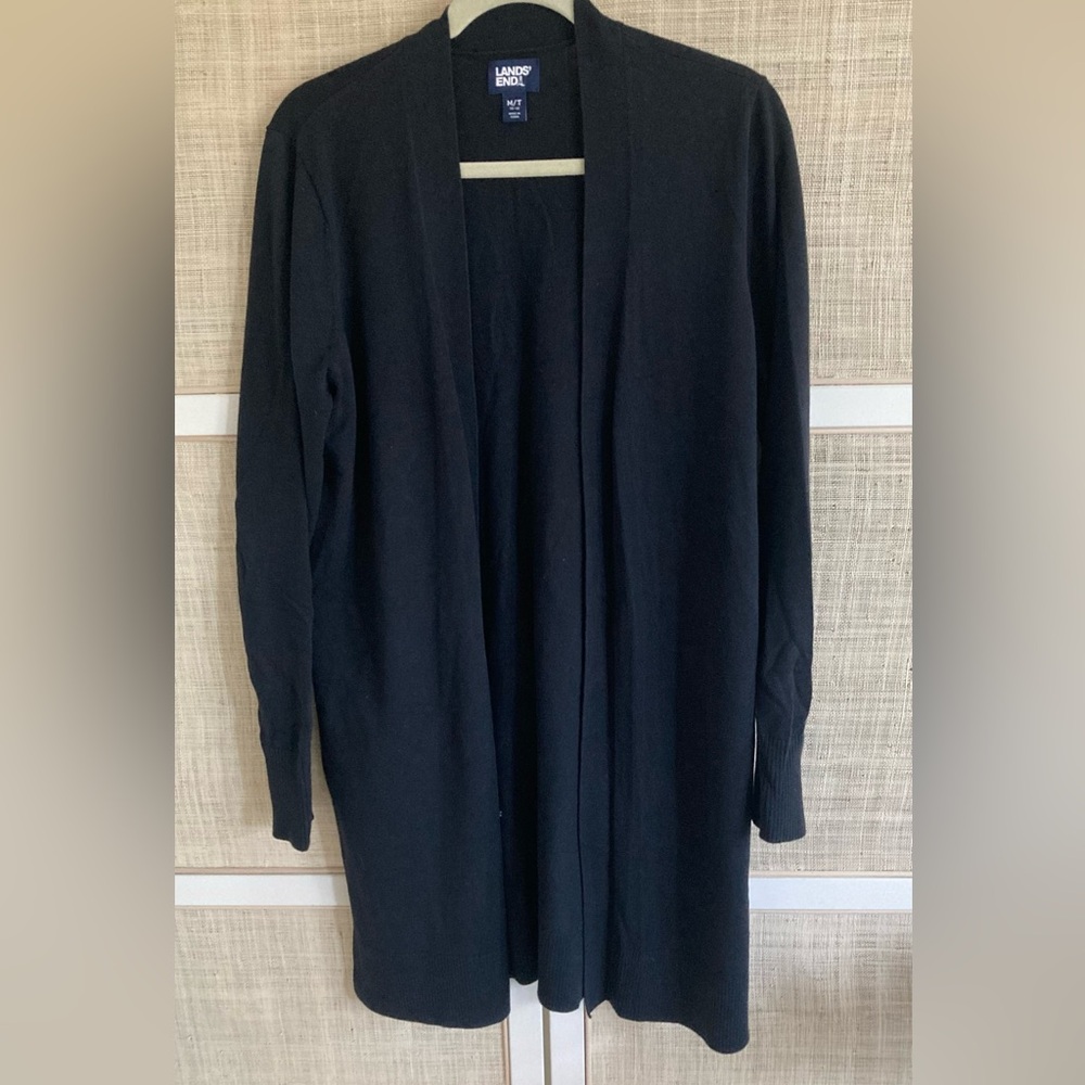 Lands' End Women's NWOT Black Open Cardigan Sweater Cotton Medium Tall MT